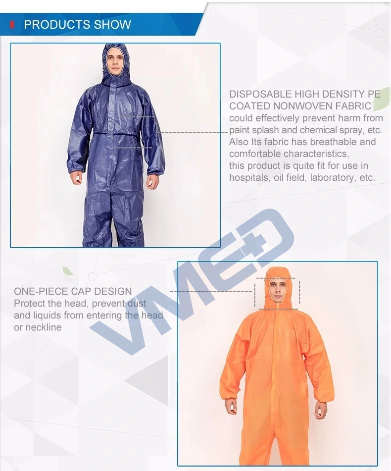 Chemical Microporous Impervious Waterproof SMS/Industry/Hospital/Lab/Safety Nonwoven Disposable Coverall, Nonwoven Disposable Coverall